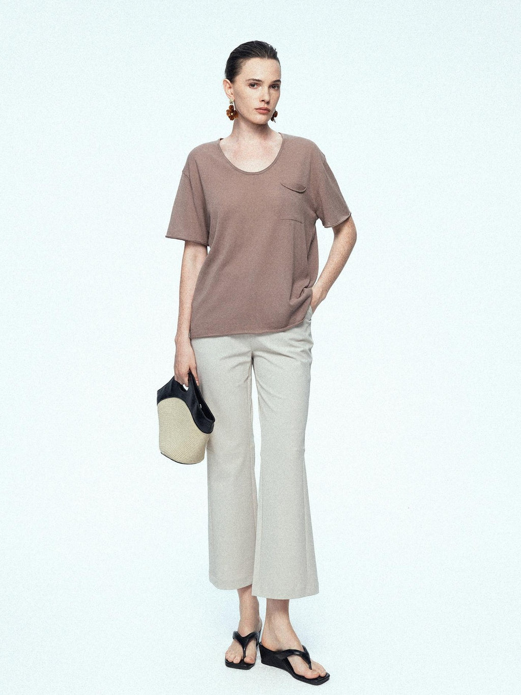 chicjuly Ankle Length High Waist Slim Micro Flare Women's Other Fabric Straight Pants