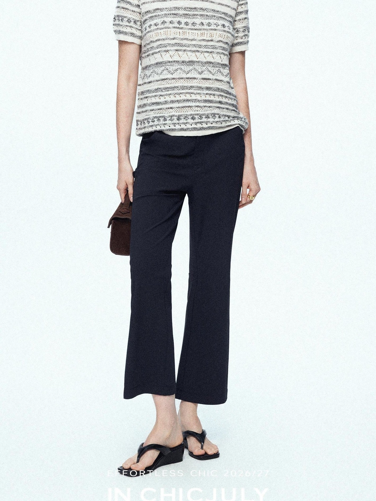chicjuly Ankle Length High Waist Slim Micro Flare Women's Other Fabric Straight Pants