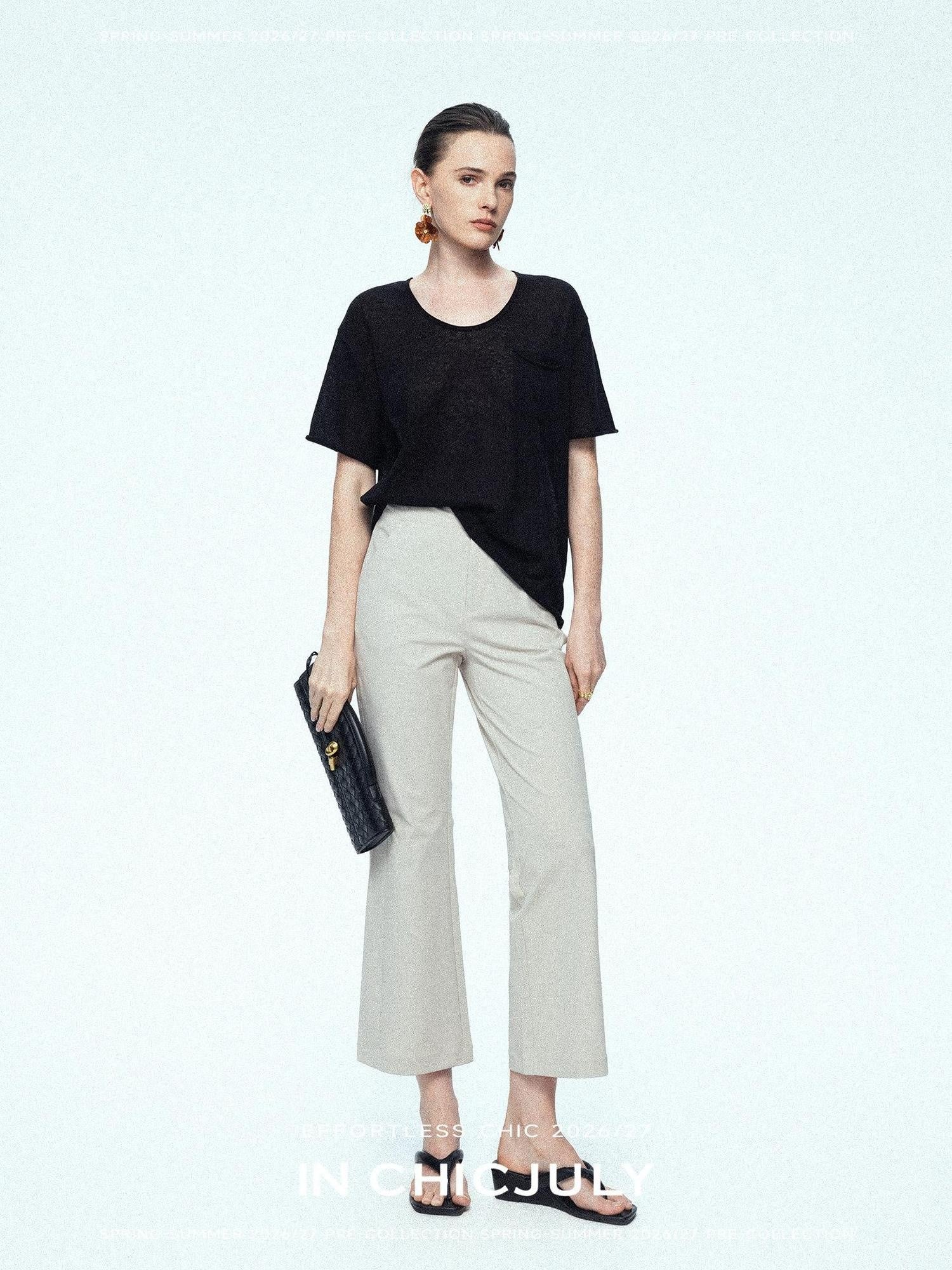chicjuly Ankle Length High Waist Slim Micro Flare Women's Other Fabric Straight Pants