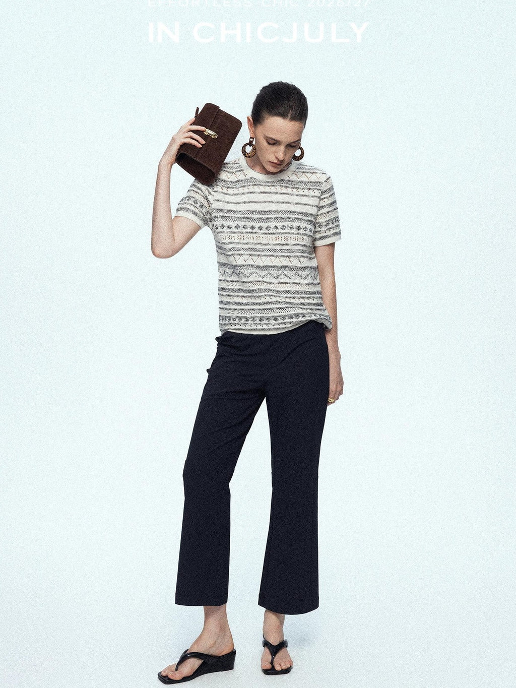 chicjuly Ankle Length High Waist Slim Micro Flare Women's Other Fabric Straight Pants
