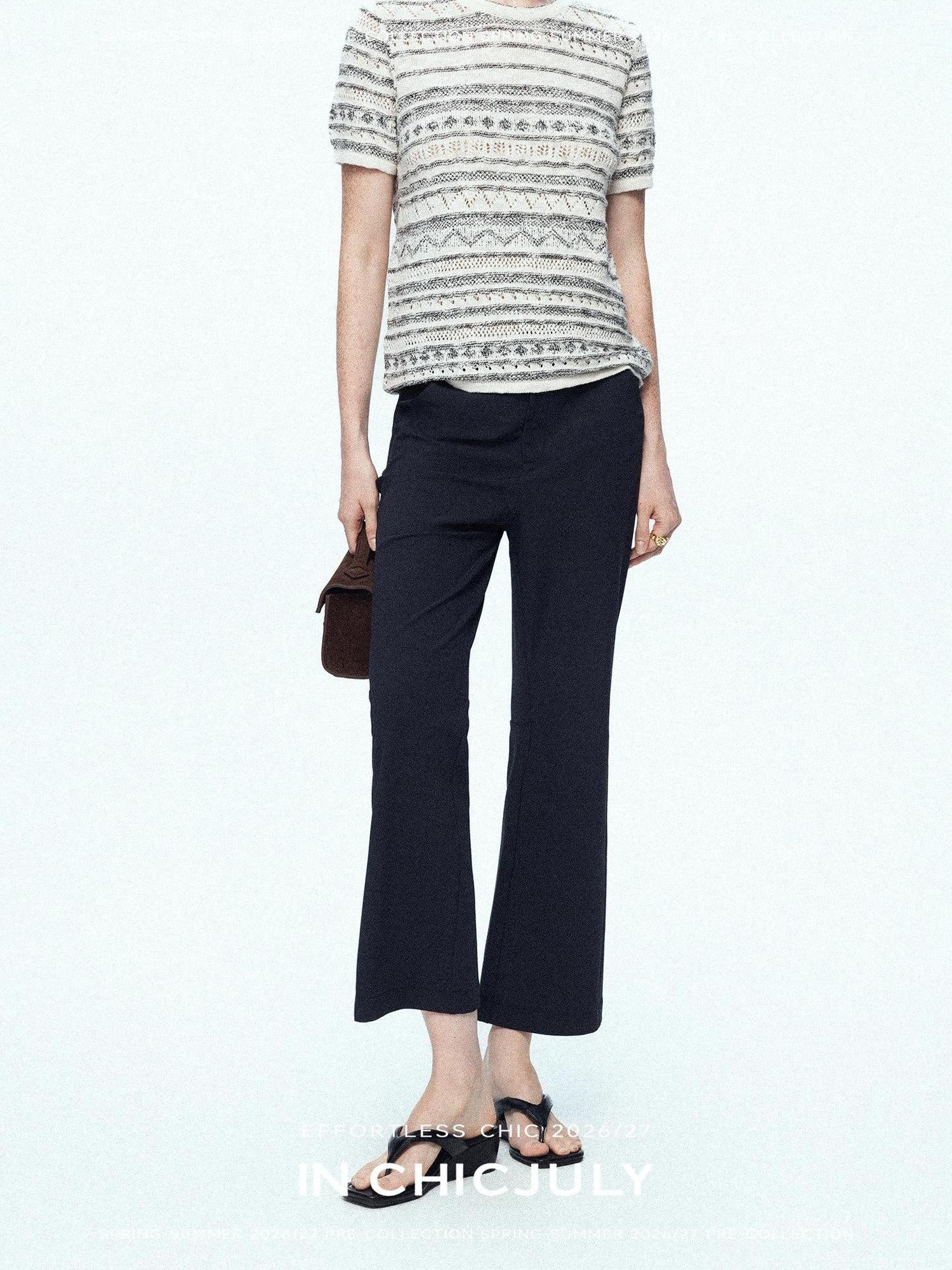chicjuly Ankle Length High Waist Slim Micro Flare Women's Other Fabric Straight Pants