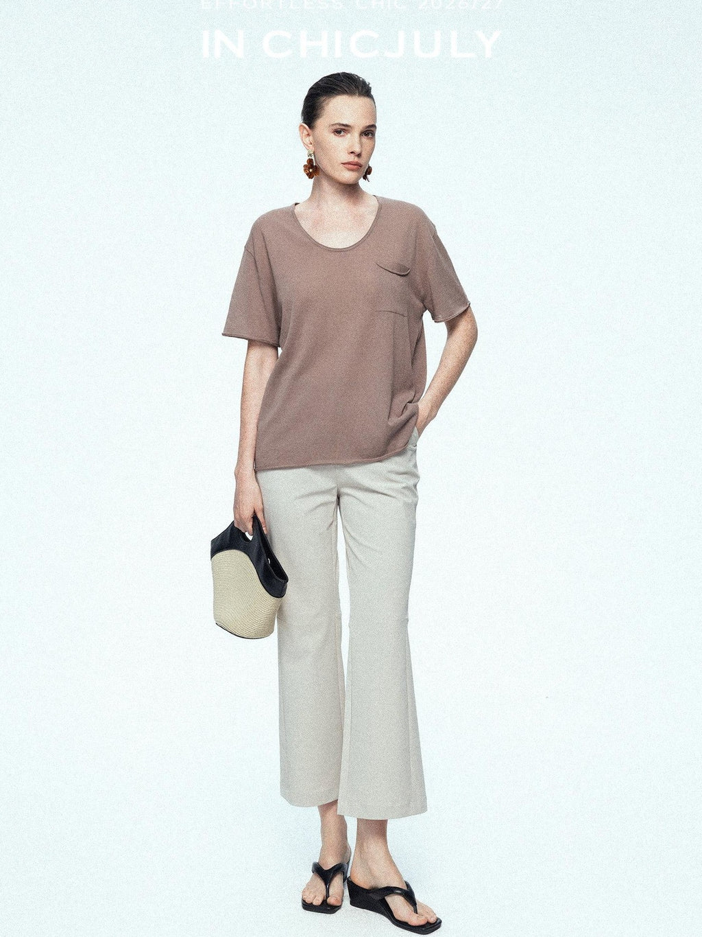 chicjuly Ankle Length High Waist Slim Micro Flare Women's Other Fabric Straight Pants