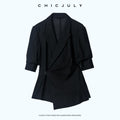 chicjuly Asymmetric Cinched Waist Cropped Women's Blazer Mid Sleeve Black Casual Jackets 1032361814714