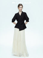 chicjuly Asymmetric Cinched Waist Cropped Women's Blazer Mid Sleeve Black Casual Jackets