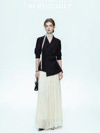 chicjuly Asymmetric Cinched Waist Cropped Women's Blazer Mid Sleeve Black Casual Jackets