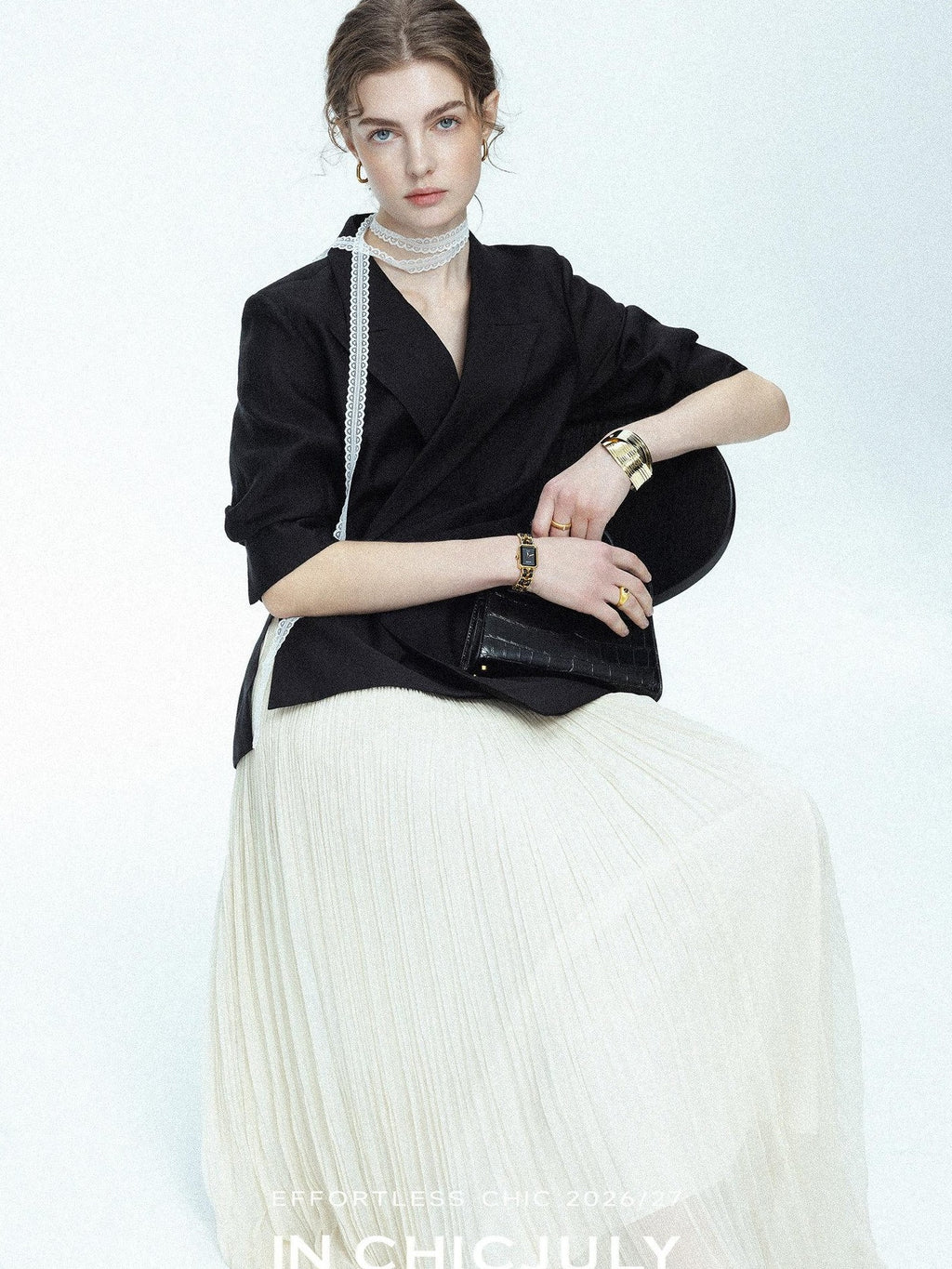 chicjuly Asymmetric Cinched Waist Cropped Women's Blazer Mid Sleeve Black Casual Jackets