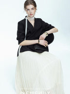 chicjuly Asymmetric Cinched Waist Cropped Women's Blazer Mid Sleeve Black Casual Jackets
