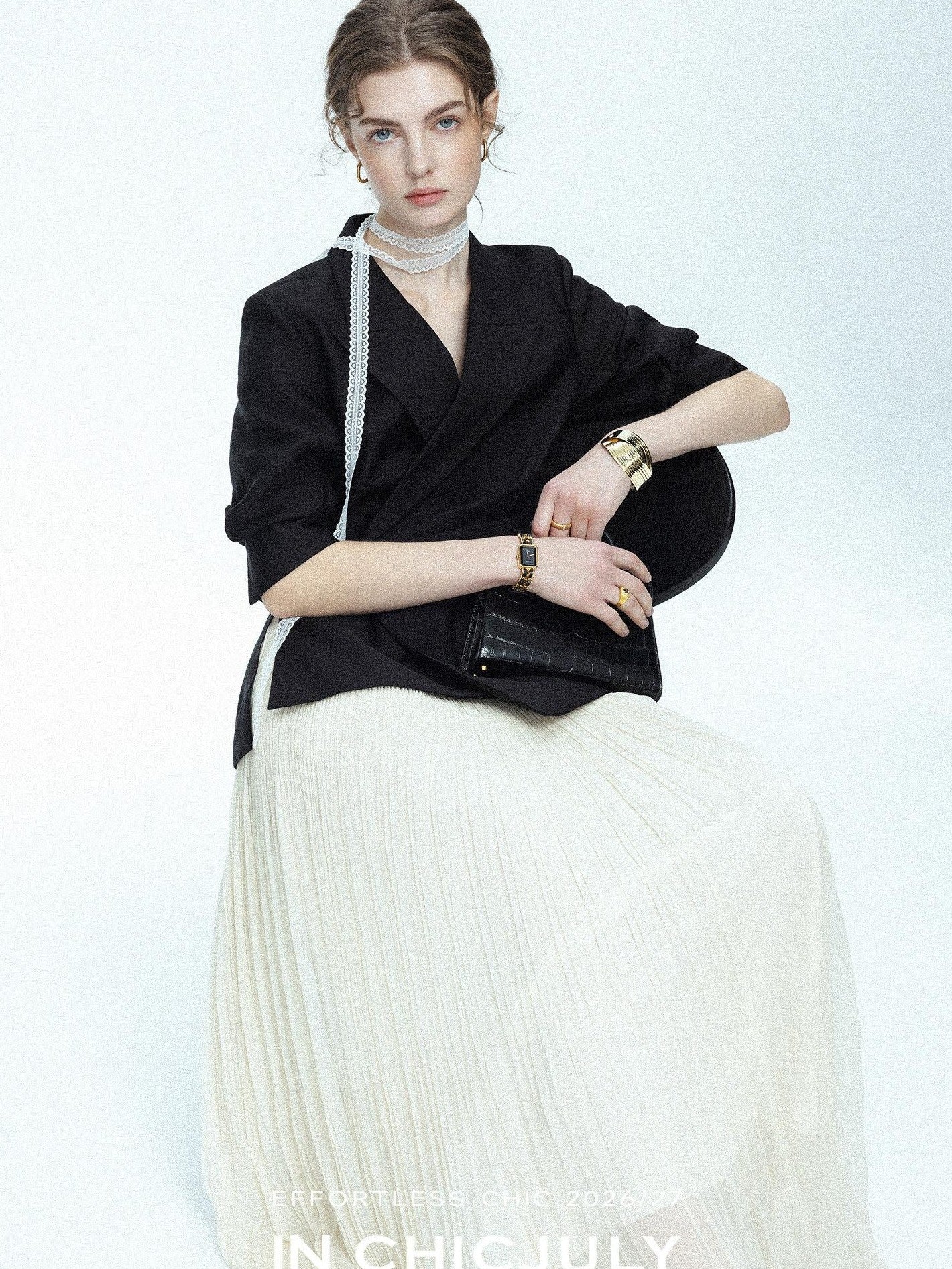 chicjuly Asymmetric Cinched Waist Cropped Women's Blazer Mid Sleeve Black Casual Jackets