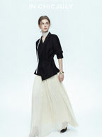 chicjuly Asymmetric Cinched Waist Cropped Women's Blazer Mid Sleeve Black Casual Jackets
