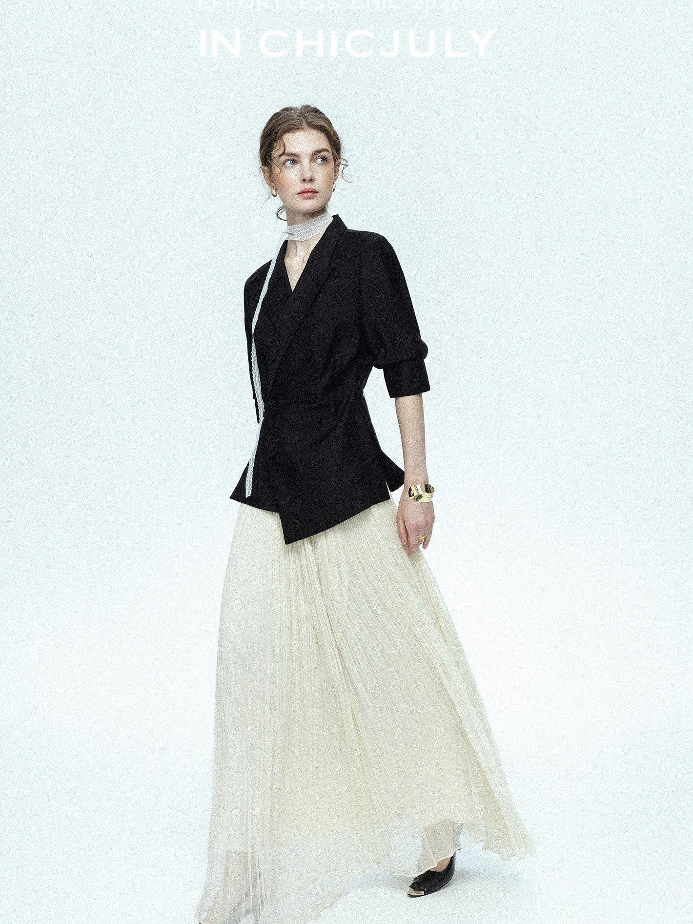 chicjuly Asymmetric Cinched Waist Cropped Women's Blazer Mid Sleeve Black Casual Jackets