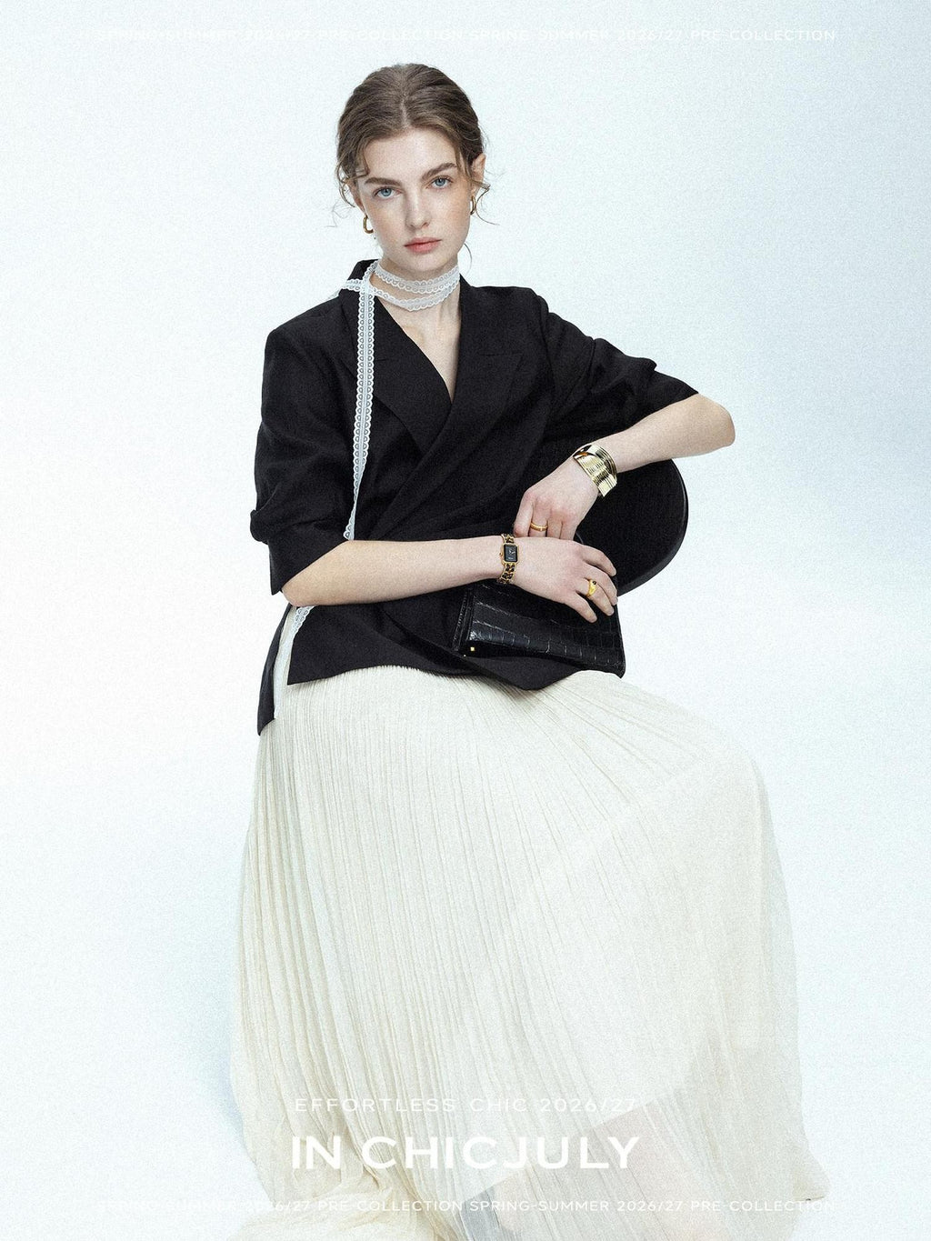 chicjuly Asymmetric Cinched Waist Cropped Women's Blazer Mid Sleeve Black Casual Jackets