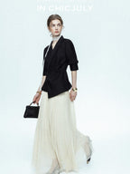chicjuly Asymmetric Cinched Waist Cropped Women's Blazer Mid Sleeve Black Casual Jackets
