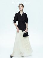 chicjuly Asymmetric Cinched Waist Cropped Women's Blazer Mid Sleeve Black Casual Jackets