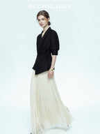 chicjuly Asymmetric Cinched Waist Cropped Women's Blazer Mid Sleeve Black Casual Jackets