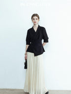 chicjuly Asymmetric Cinched Waist Cropped Women's Blazer Mid Sleeve Black Casual Jackets