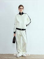 chicjuly Athflow Stand Collar Zip Sweatshirt High Waist Women's Cotton Top & Pants Sets