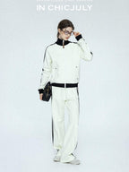 chicjuly Athflow Stand Collar Zip Sweatshirt High Waist Women's Cotton Top & Pants Sets