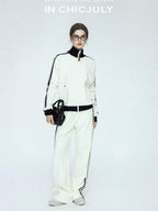 chicjuly Athflow Stand Collar Zip Sweatshirt High Waist Women's Cotton Top & Pants Sets