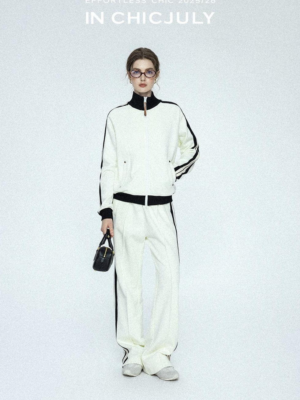 chicjuly Athflow Stand Collar Zip Sweatshirt High Waist Women's Cotton Top & Pants Sets