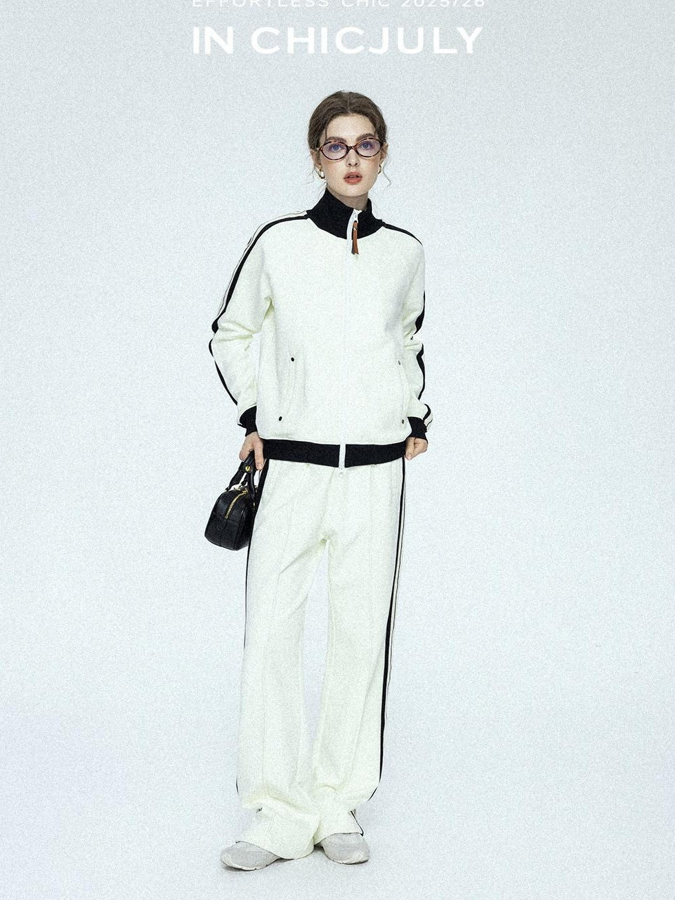 chicjuly Athflow Stand Collar Zip Sweatshirt High Waist Women's Cotton Top & Pants Sets