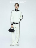 chicjuly Athflow Stand Collar Zip Sweatshirt High Waist Women's Cotton Top & Pants Sets