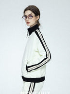 chicjuly Athflow Stand Collar Zip Sweatshirt High Waist Women's Cotton Top & Pants Sets