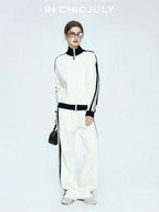 chicjuly Athflow Stand Collar Zip Sweatshirt High Waist Women's Cotton Top & Pants Sets