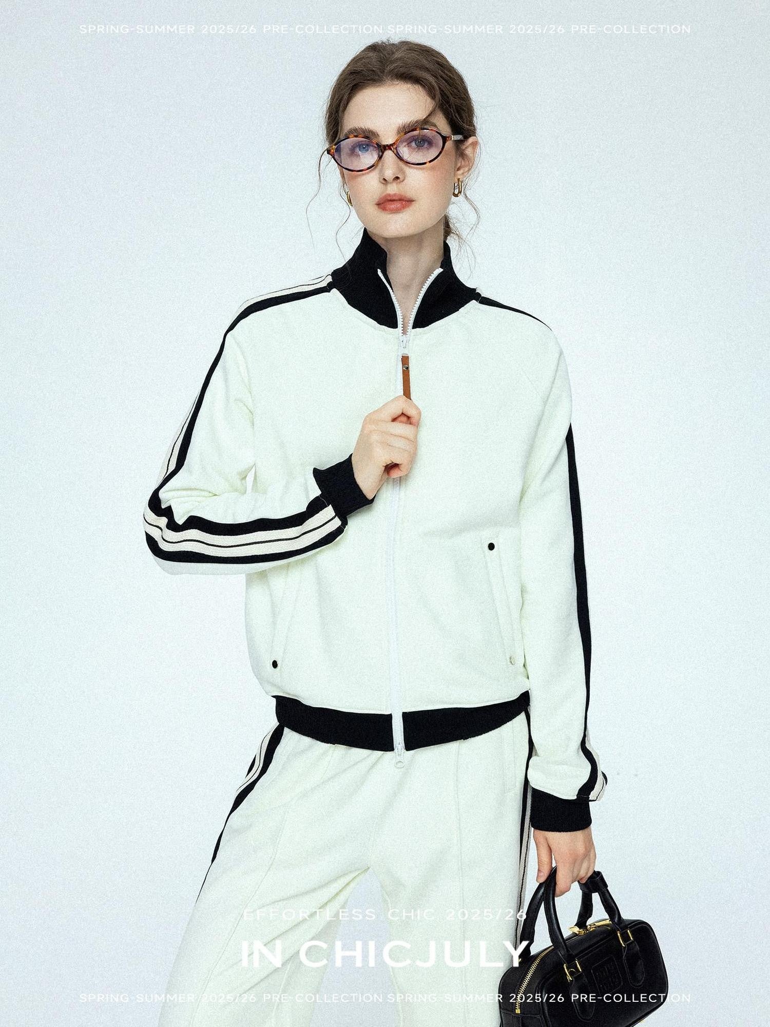 chicjuly Athflow Stand Collar Zip Sweatshirt High Waist Women's Cotton Top & Pants Sets