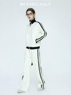 chicjuly Athflow Stand Collar Zip Sweatshirt High Waist Women's Cotton Top & Pants Sets