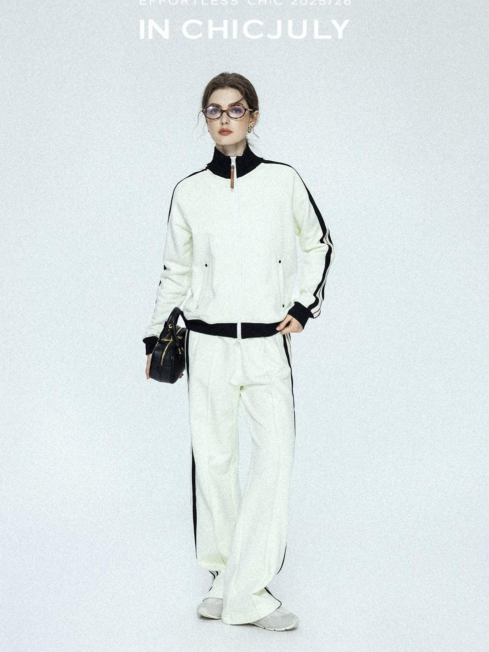 chicjuly Athflow Stand Collar Zip Sweatshirt High Waist Women's Cotton Top & Pants Sets