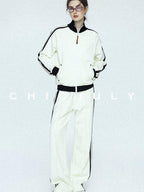 chicjuly Athflow Stand Collar Zip Sweatshirt High Waist Women's Cotton Top & Pants Sets
