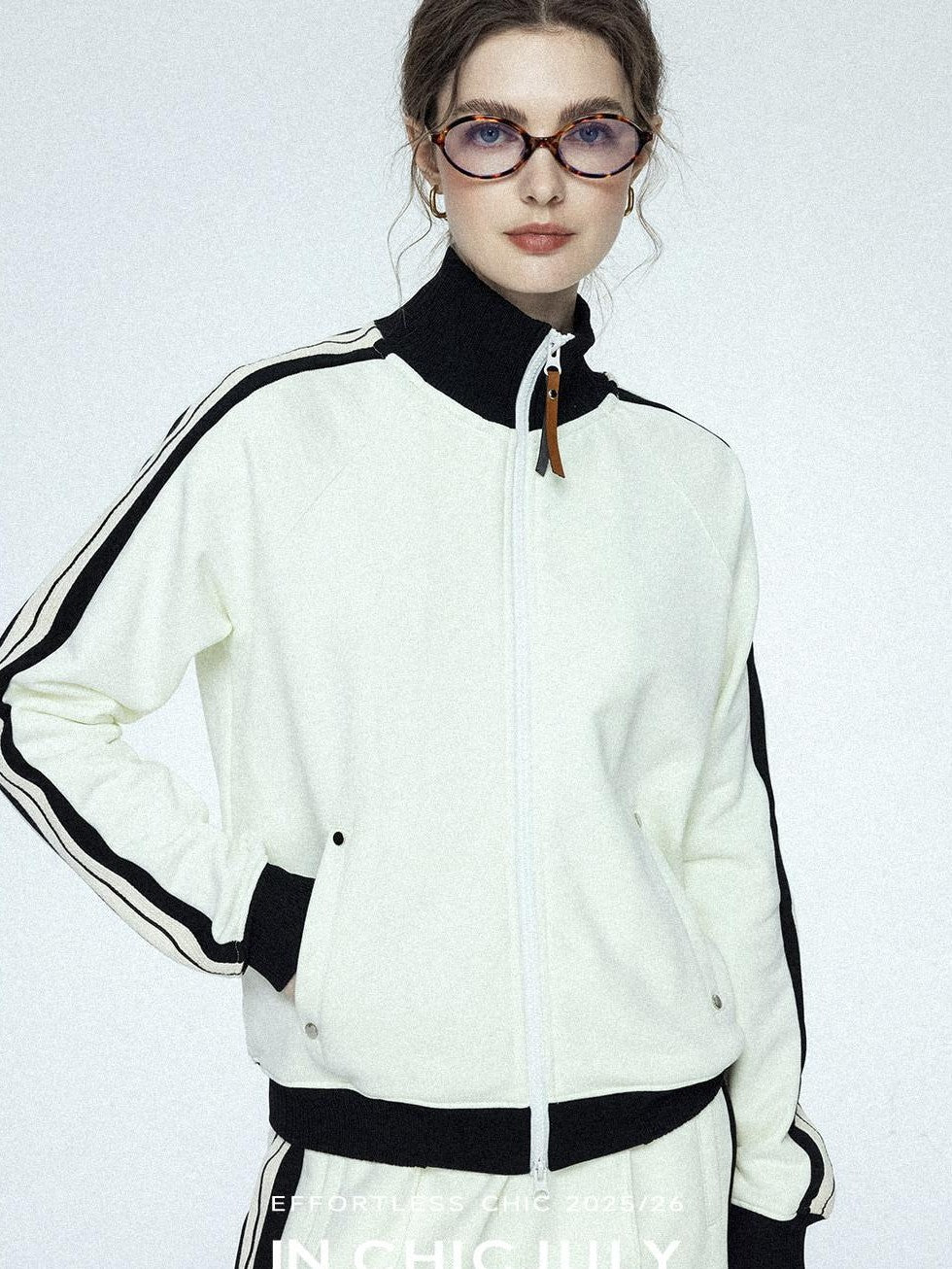 chicjuly Athflow Stand Collar Zip Sweatshirt High Waist Women's Cotton Top & Pants Sets