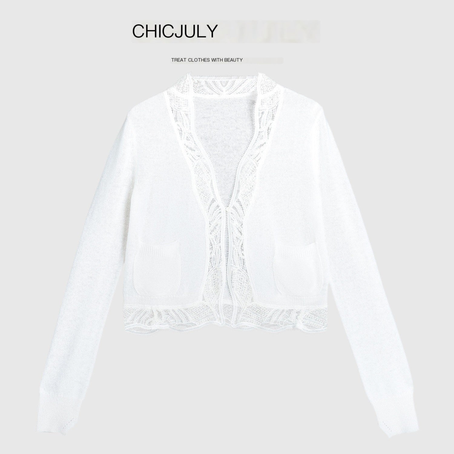 chicjuly Balletcore Water Soluble Lace V-neck Pocket Women's Cashmere Wool Cardigans 884620866911