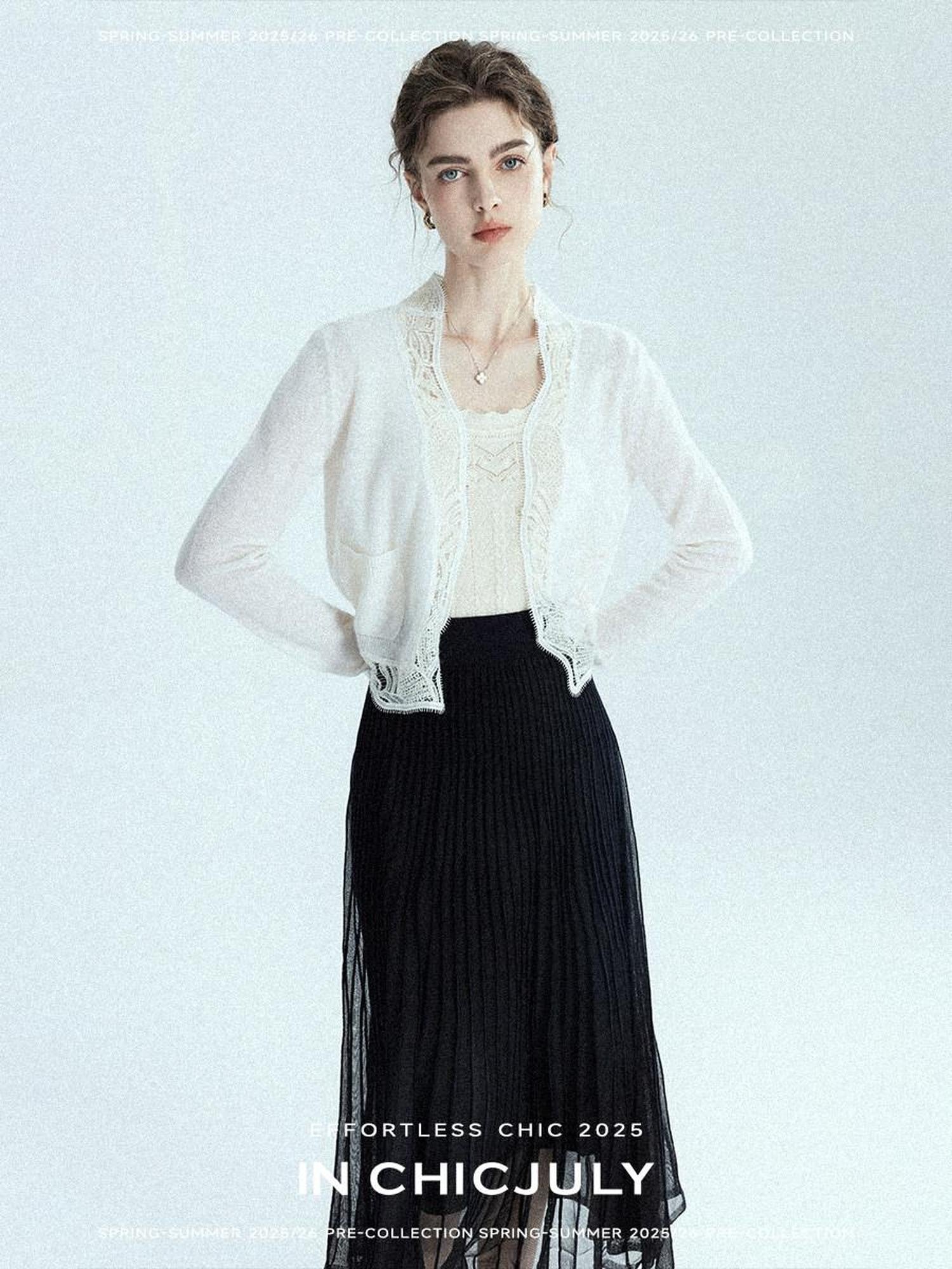 chicjuly Balletcore Water Soluble Lace V-neck Pocket Women's Cashmere Wool Cardigans