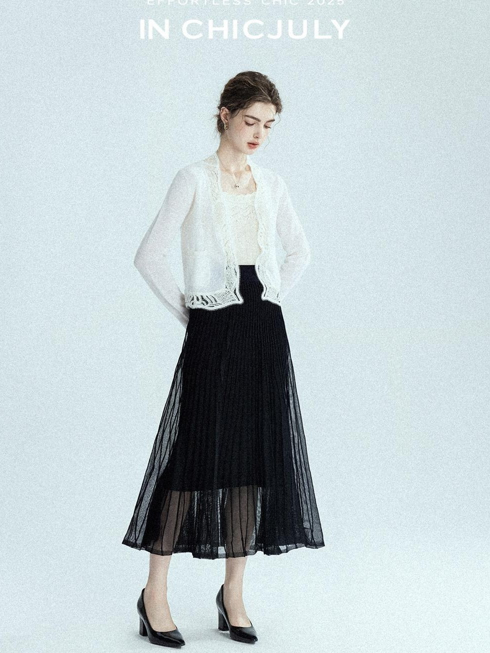 chicjuly Balletcore Water Soluble Lace V-neck Pocket Women's Cashmere Wool Cardigans