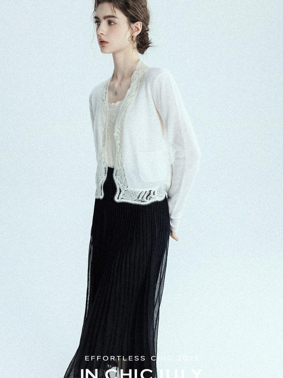 chicjuly Balletcore Water Soluble Lace V-neck Pocket Women's Cashmere Wool Cardigans