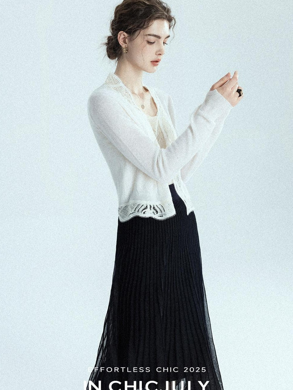 chicjuly Balletcore Water Soluble Lace V-neck Pocket Women's Cashmere Wool Cardigans