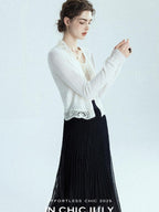 chicjuly Balletcore Water Soluble Lace V-neck Pocket Women's Cashmere Wool Cardigans