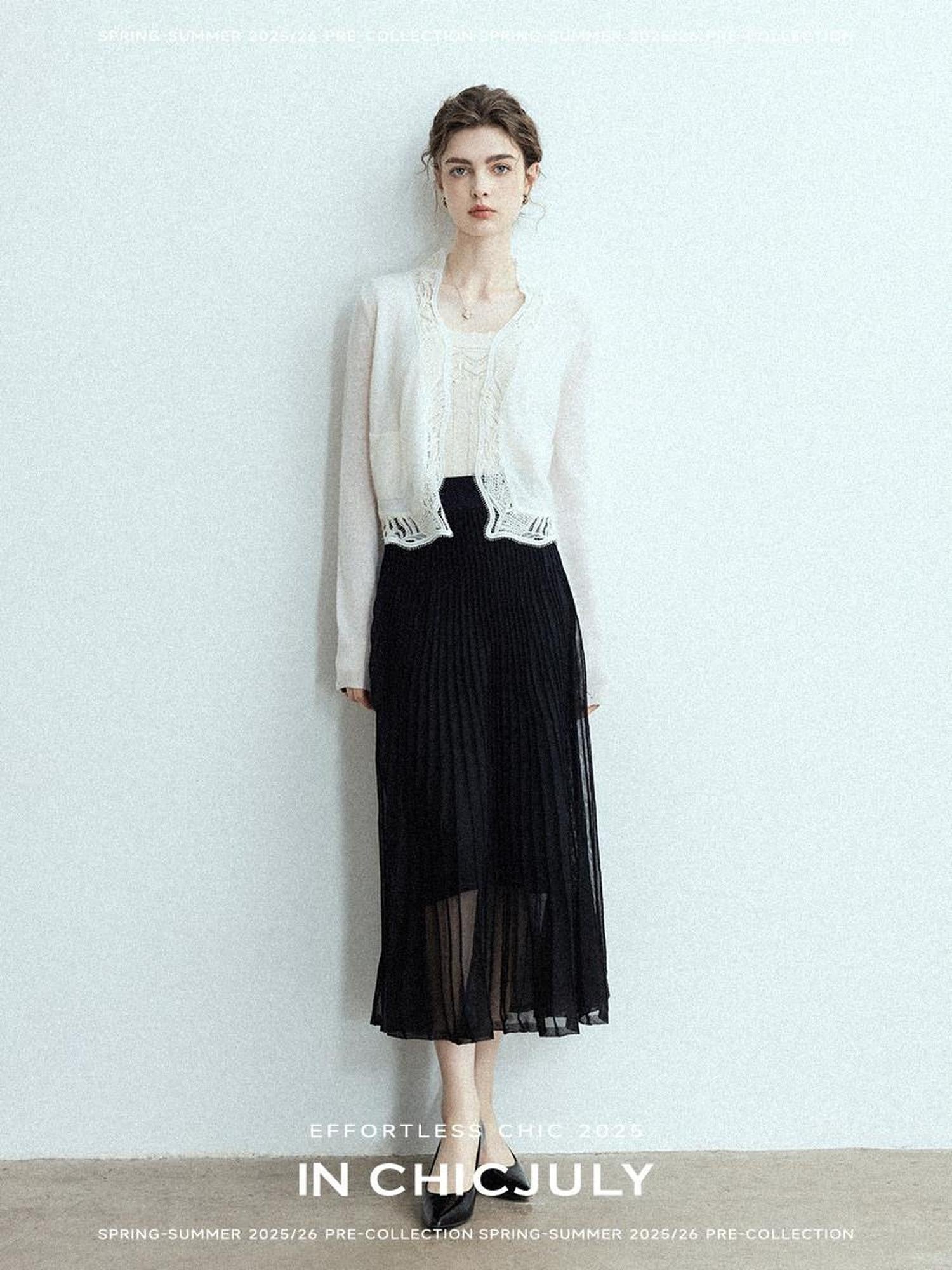 chicjuly Balletcore Water Soluble Lace V-neck Pocket Women's Cashmere Wool Cardigans