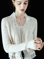 chicjuly Balletcore Water Soluble Lace V-neck Pocket Women's Cashmere Wool Cardigans