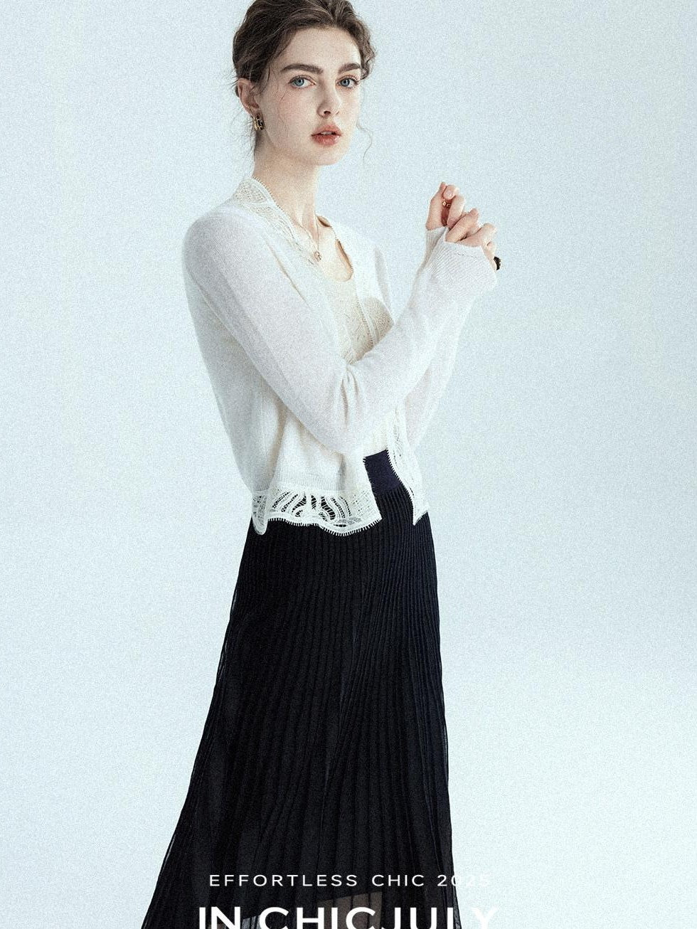 chicjuly Balletcore Water Soluble Lace V-neck Pocket Women's Cashmere Wool Cardigans
