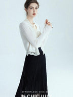 chicjuly Balletcore Water Soluble Lace V-neck Pocket Women's Cashmere Wool Cardigans