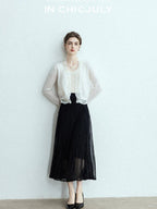 chicjuly Balletcore Water Soluble Lace V-neck Pocket Women's Cashmere Wool Cardigans