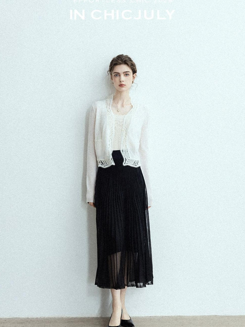 chicjuly Balletcore Water Soluble Lace V-neck Pocket Women's Cashmere Wool Cardigans