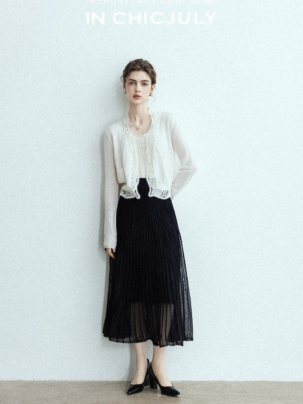 chicjuly Balletcore Water Soluble Lace V-neck Pocket Women's Cashmere Wool Cardigans