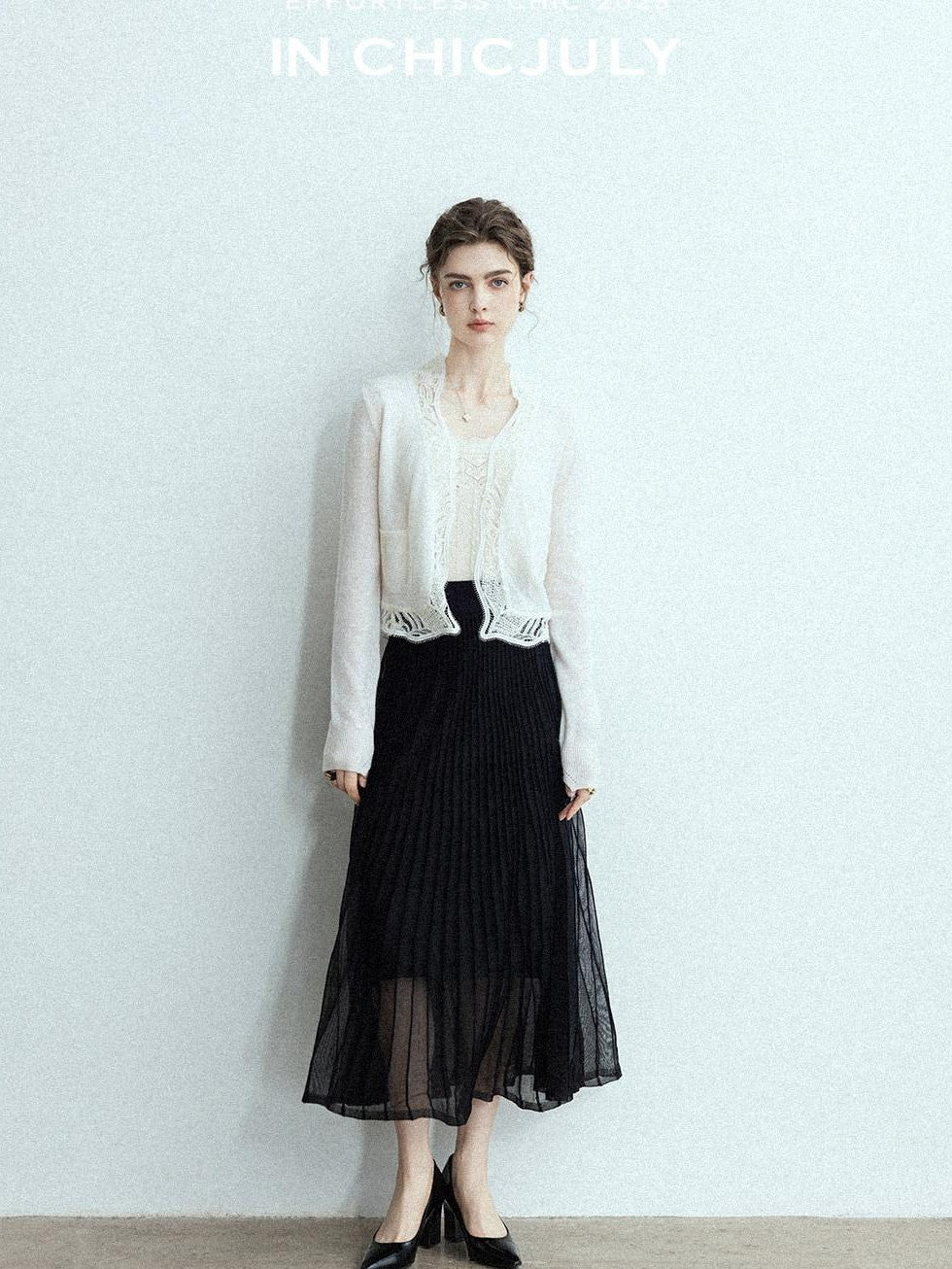 chicjuly Balletcore Water Soluble Lace V-neck Pocket Women's Cashmere Wool Cardigans