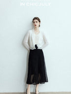 chicjuly Balletcore Water Soluble Lace V-neck Pocket Women's Cashmere Wool Cardigans