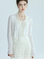 chicjuly Balletcore Water Soluble Lace V-neck Pocket Women's Cashmere Wool Cardigans