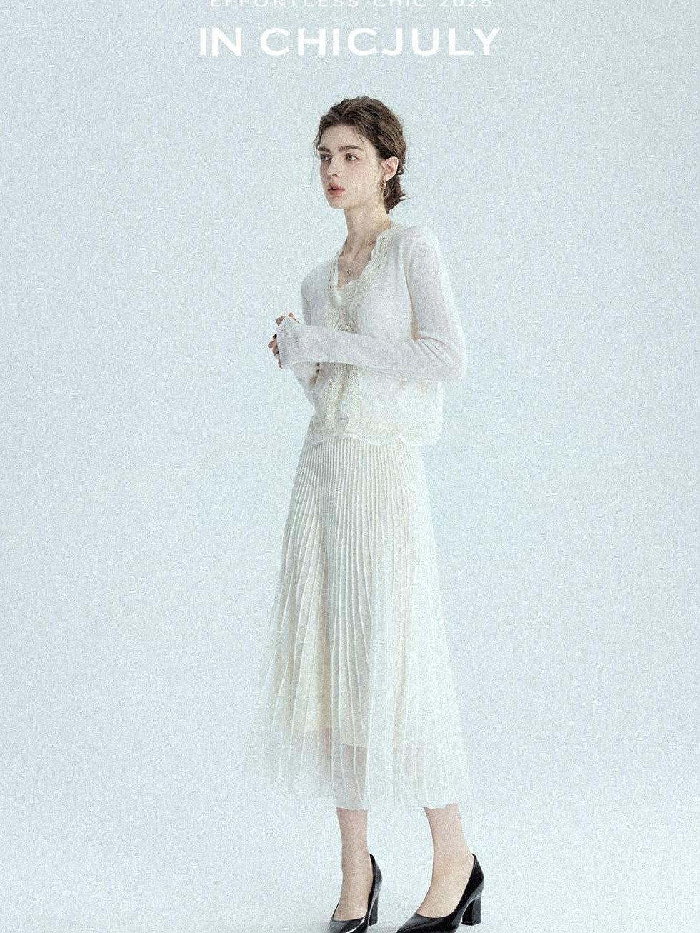 chicjuly Balletcore Water Soluble Lace V-neck Pocket Women's Cashmere Wool Cardigans