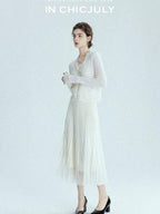 chicjuly Balletcore Water Soluble Lace V-neck Pocket Women's Cashmere Wool Cardigans